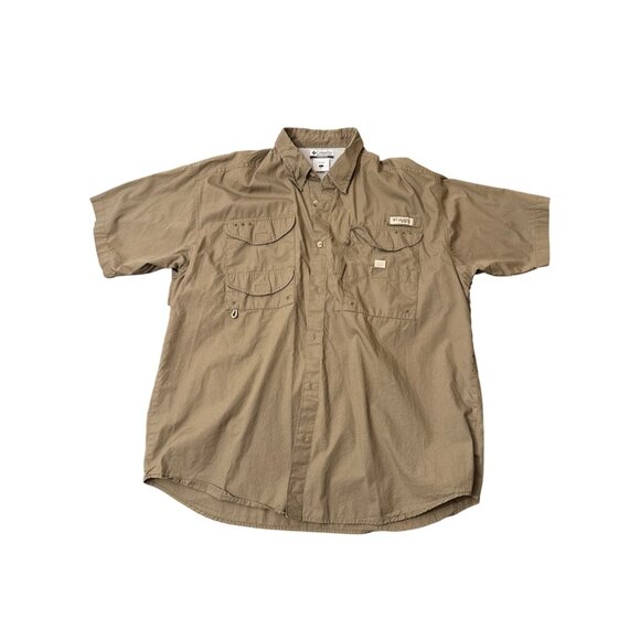 Columbia Mens Short Sleeve PFG Fishing Shirt - L - Tan - Cotton/Nylon Blend - Picture 1 of 7